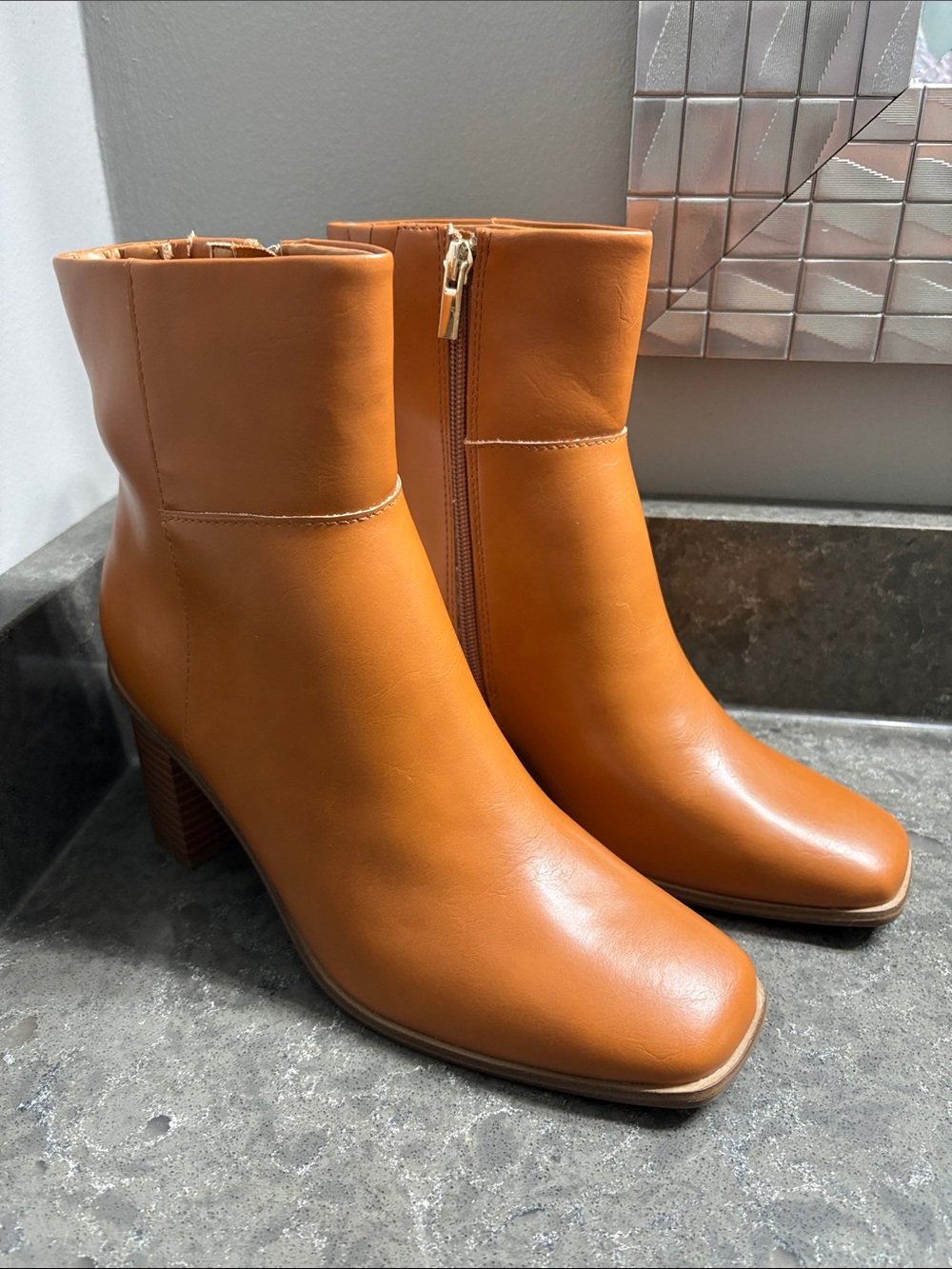 The Drop Bita Cognac Brown Ankle Boots.